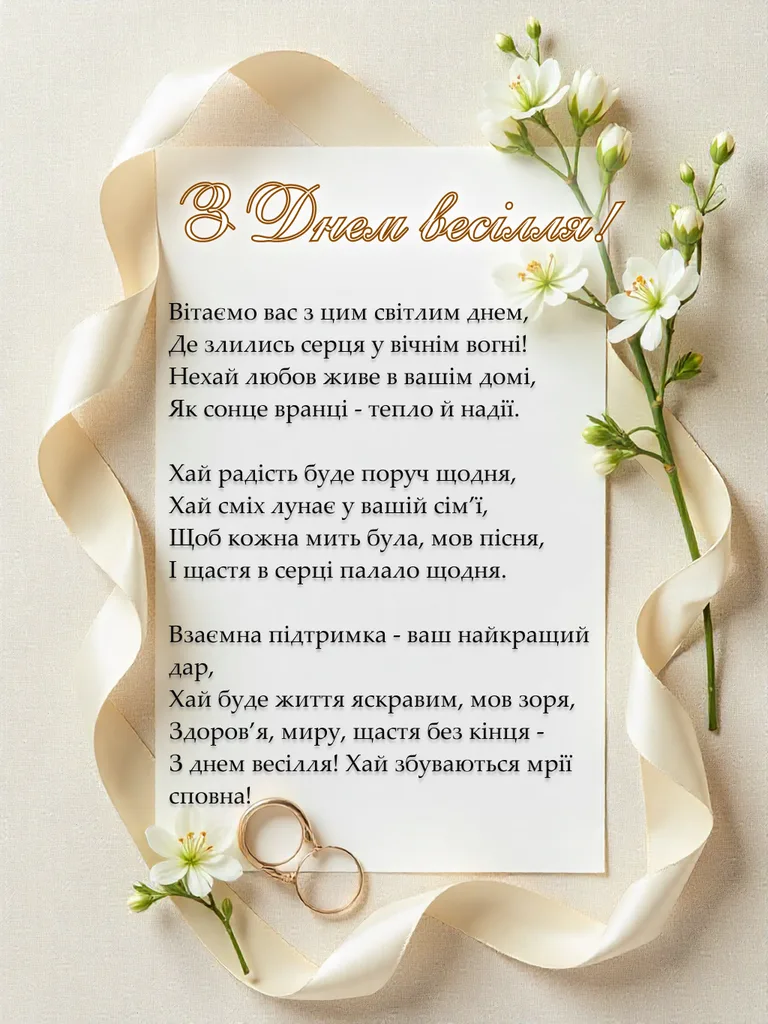 прикольні привітання з днем весілля молодим у віршах - Листівка 15