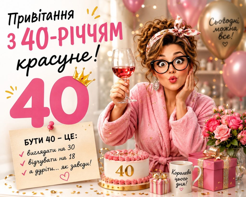забавные поздравления с 40-летием женщине — Открытка 10