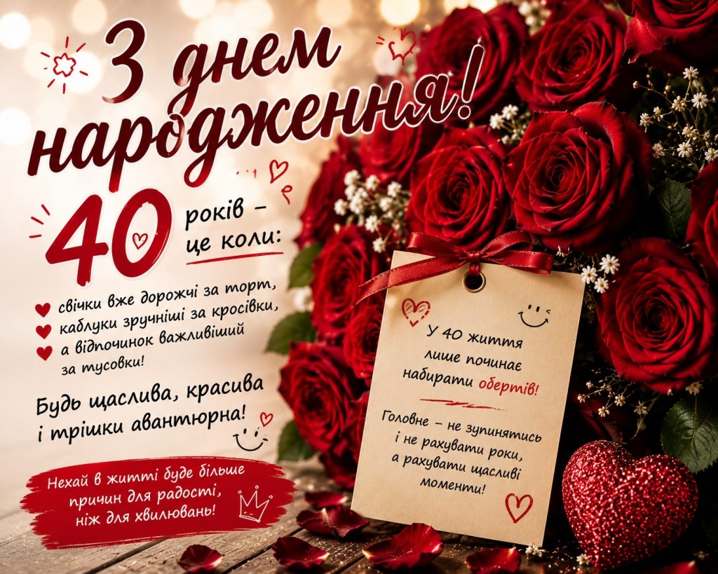 забавные поздравления с 40-летием женщине — Открытка 6