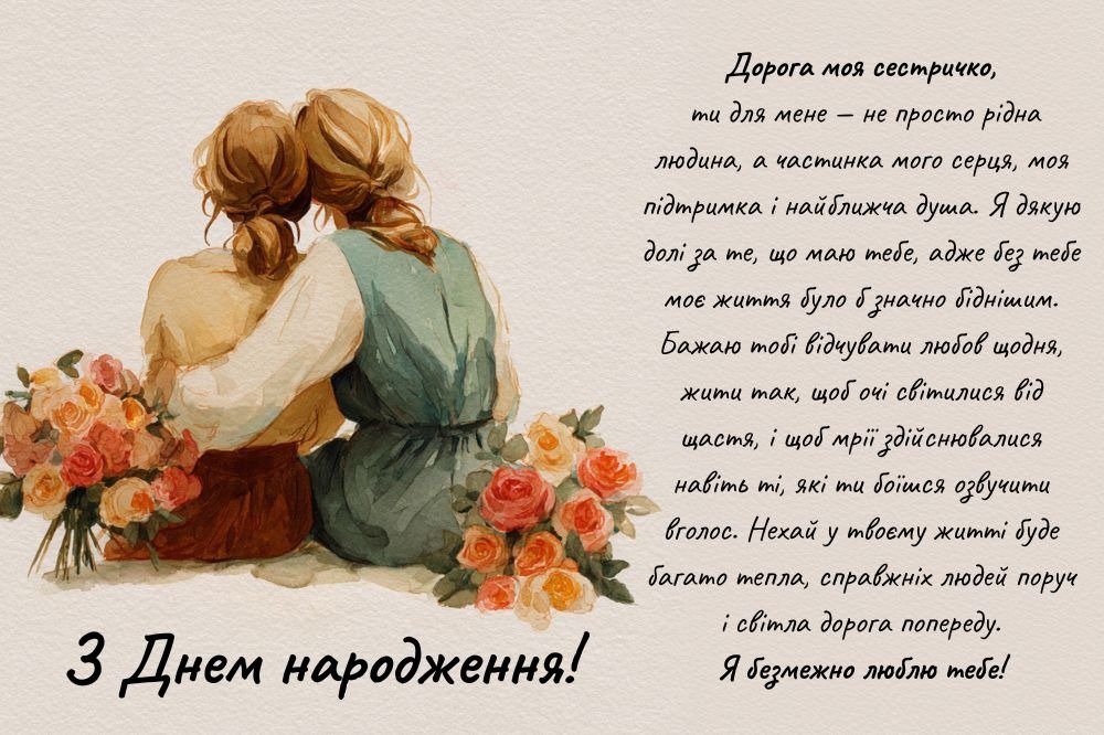 привітання з днем народження сестрі прикольні - Листівка 17