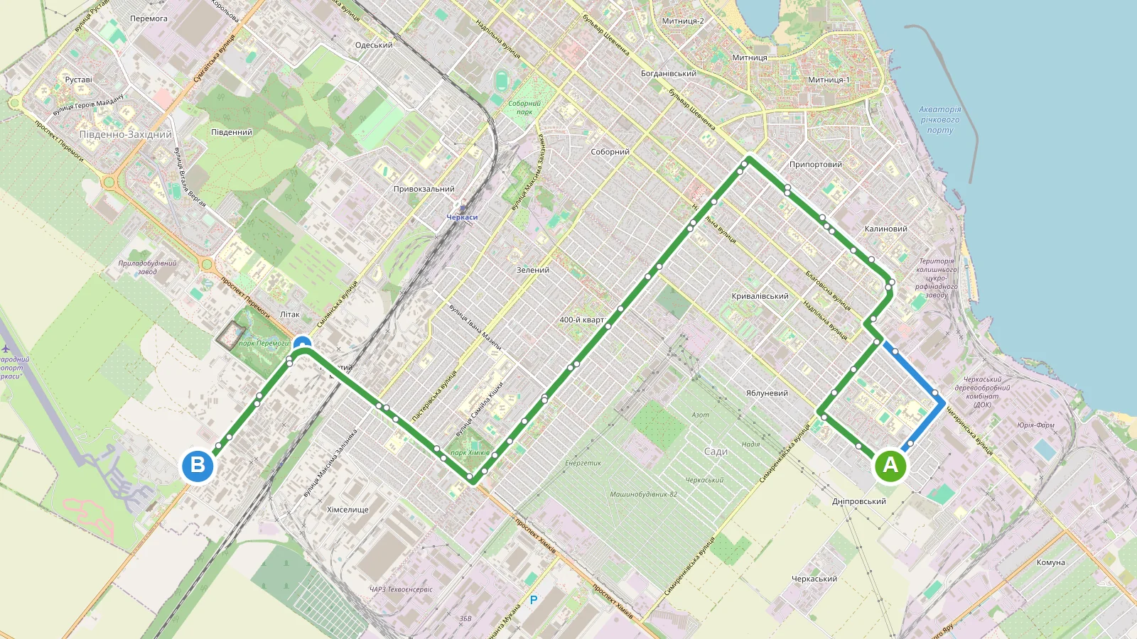 Схема маршруту Автобус 24 Черкаси: маршрут, зупинки та розклад